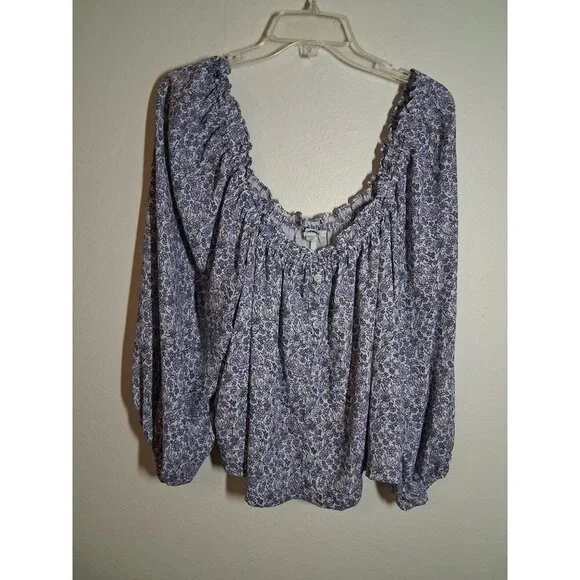 American Eagle Blouse Boho Floral Business Casual Lined Y2K Retro Purple Size XL - Picture 1 of 6